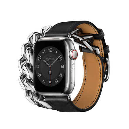 Apple Watch Hermès - 41mm Noir Swift Leather Gourmette Metal Double Tour