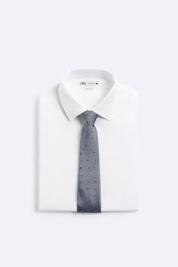 ZARA ГАЛСТУК JACQUARD ИЗ 100% ШЕЛКА С ПРИНТОМ ПЕЙСЛИ, СИНИЙ