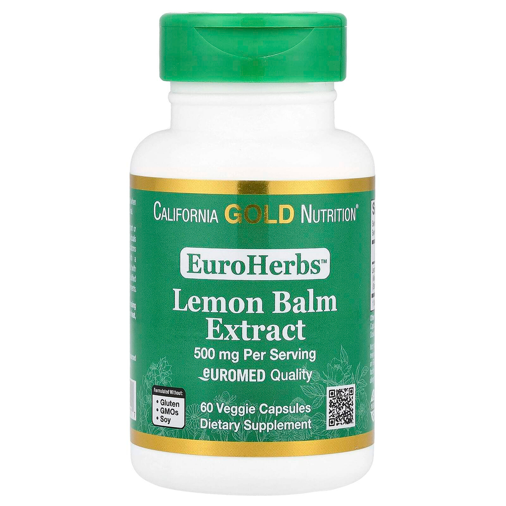 California Gold Nutrition, EuroHerbs™, экстракт мелиссы лекарственной, качество Euromed, 500 мг, 60 растительных капсул