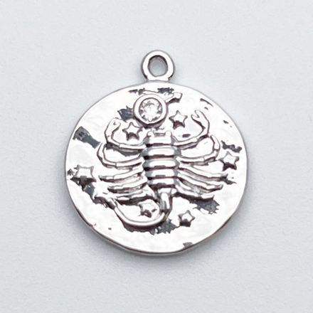 Подвеска Знак Зодиака Скорпион, цвет серебро, фианит, размер 16*14 мм, цена за 1 шт