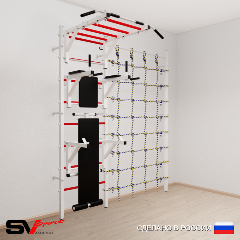 Шведская стенка Sv Sport усиленная 6260 (Турник рукоход/Брусья/Стойка/Скамья/Канатный лаз)