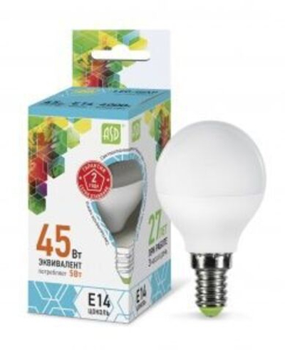 Лампа светодиодная LED-ШАР 5Вт 220В Е14 4000К ASD РАСПРОДАЖА