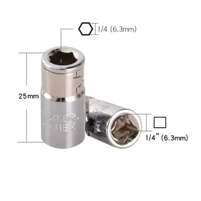 Держатель бит, переходник с квадрата 1/4" на внутренний шестигранник 1/4", длина 25 мм