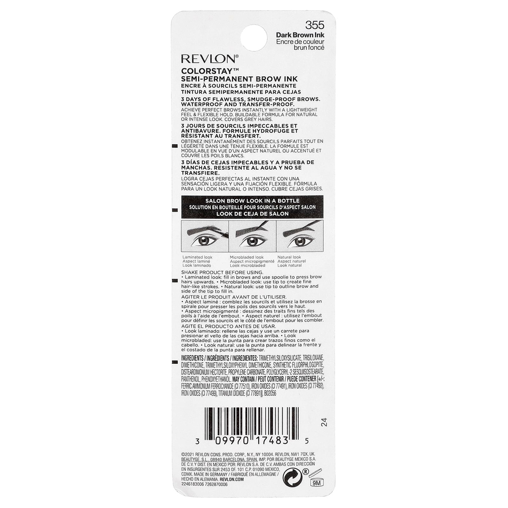 Revlon, Colorstay™, semi-permanent Brow Ink™, оттенок 355 темно-коричневый, 2,8 мл (0,09 жидк. унции)