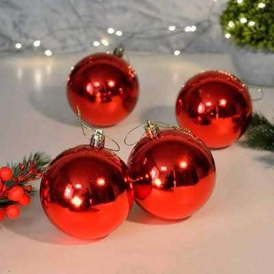 Шар новогодний 4шт 8см глянцевый, цвет красный