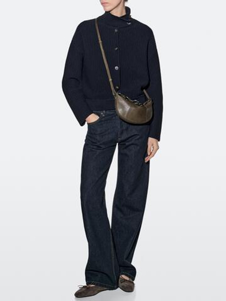 Massimo Dutti Мини-сумочка из кожи наппа, хаки