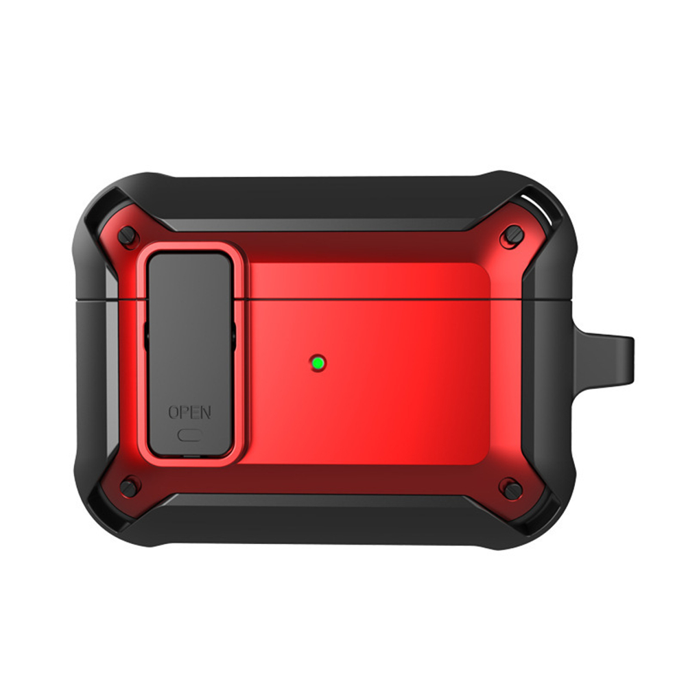 Противоударный чехол для футляра наушников на AirPods Pro 2 с 2022 года, красный цвет, с карабином и замком