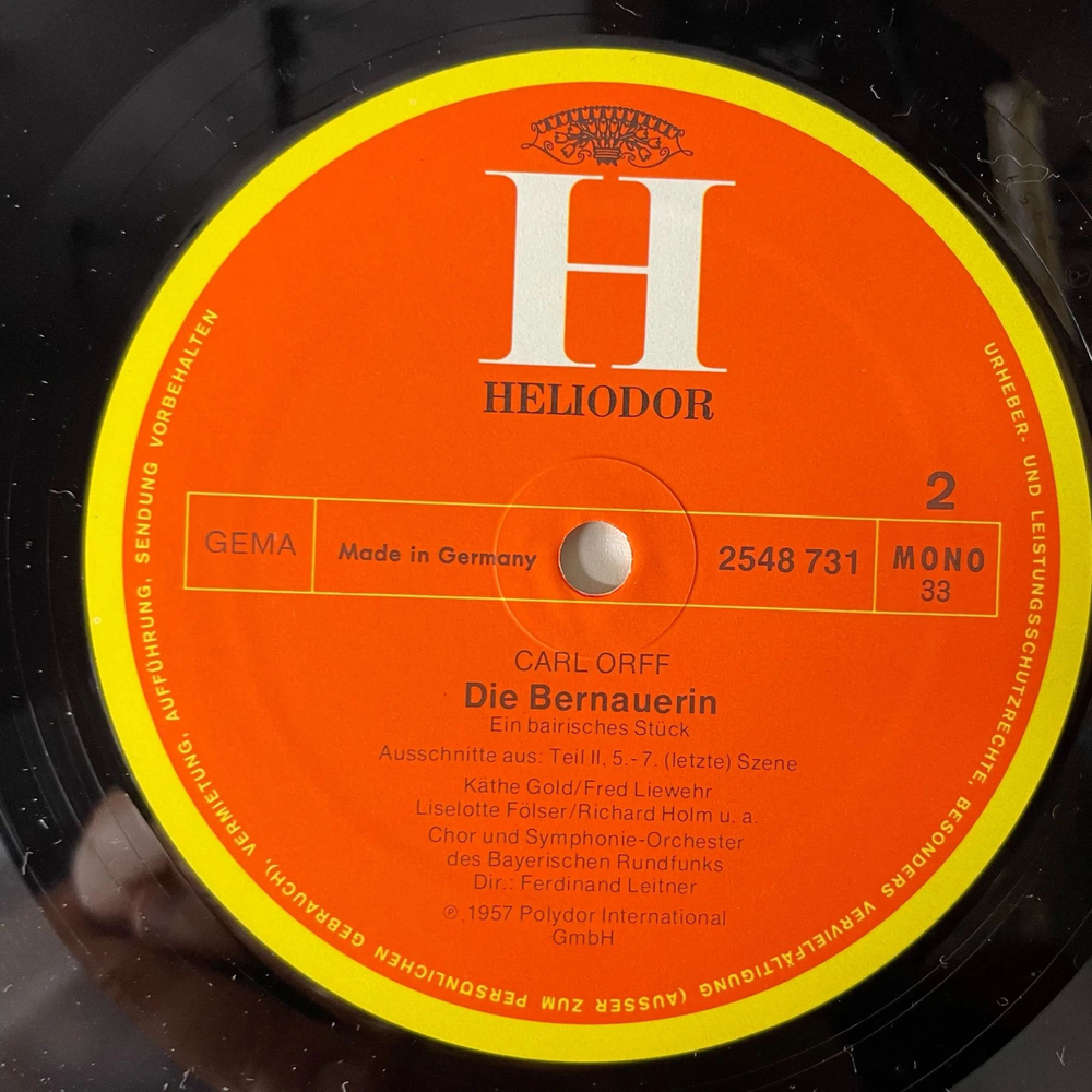 Винтажная виниловая пластинка LP Carl Orff Die Опера Бернауэрин Bernauerin (Auszuge) (Германия 1975)