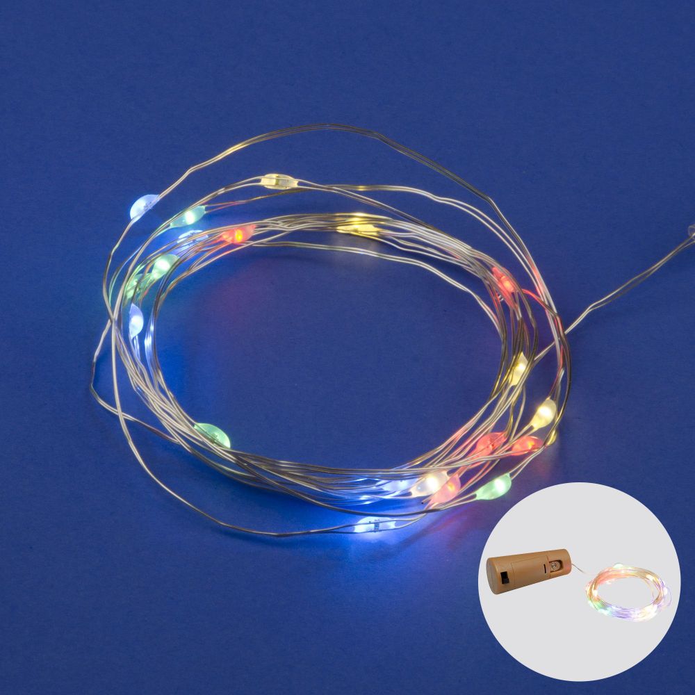 ULD-S0200-020-SСR-3LR MULTI IP20 WINESTOPPER Гирлянда светодиодная Роса с пробкой на батарейках 3xLR44в-к. 2м. 20 светодиодов. Разноцветный свет. Провод медный. TM Uniel