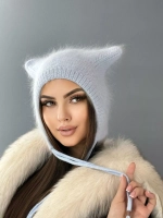 Шапка с ушками зимняя ангора вязаная
