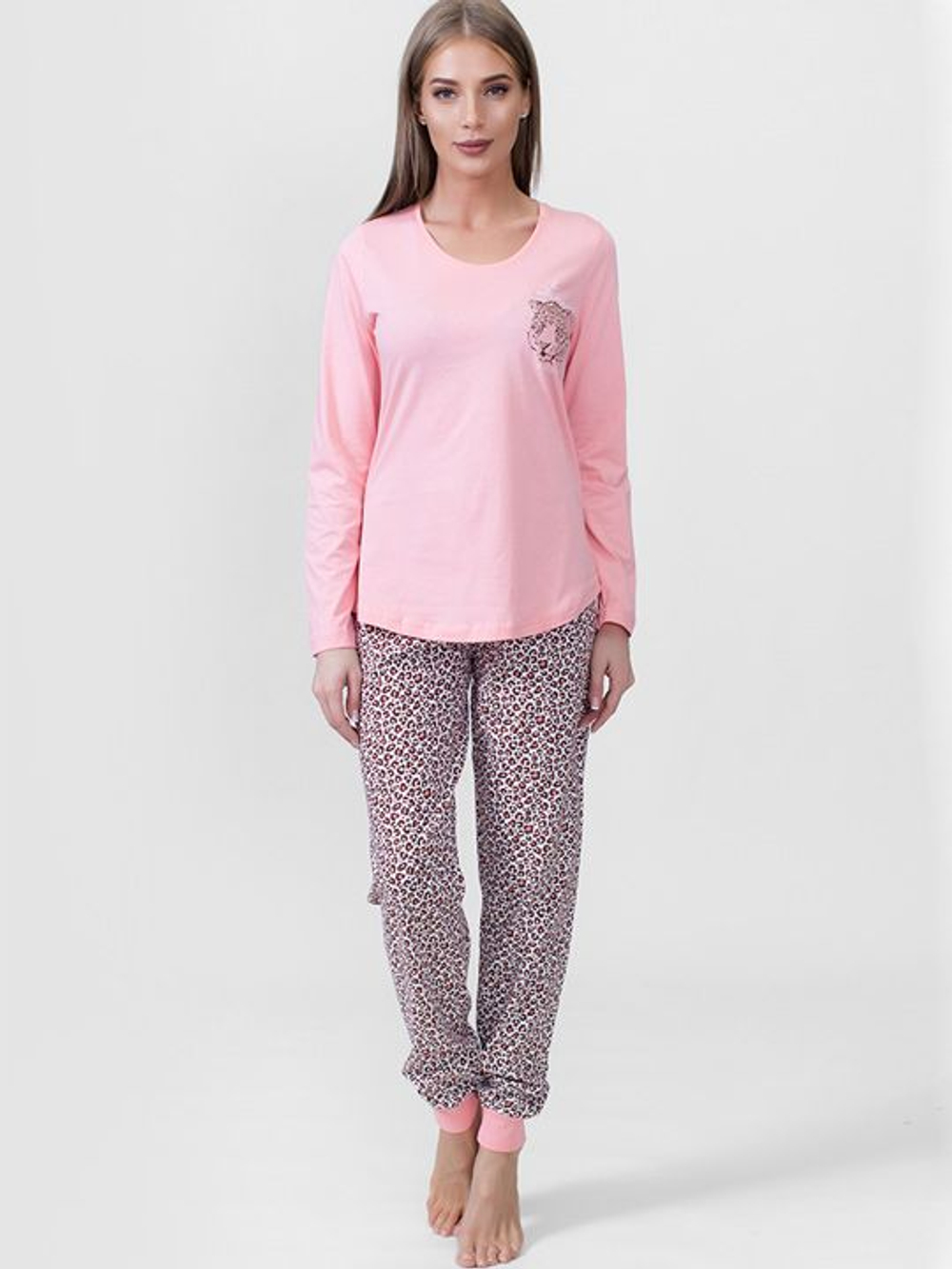 Домашний комплект с леопардовым принтом на брючках (Размер: XL) (Цвет: темно-синий)