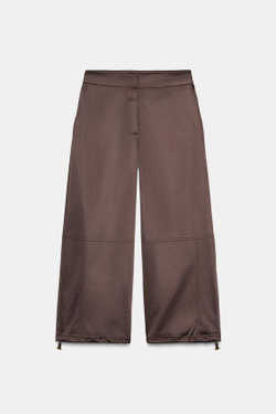 ZARA ШИРОКИЕ БРЮКИ ИЗ АТЛАСА, КОРИЧНЕВЫЙ