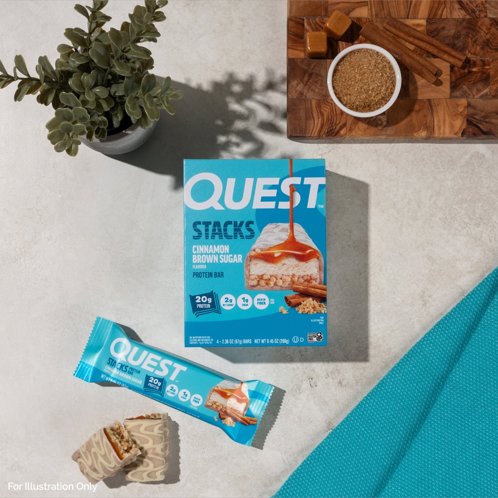 Quest Nutrition, Stacks, протеиновый батончик, корица и коричневый сахар, 4 батончика, 67 г (2,36 унции) каждый