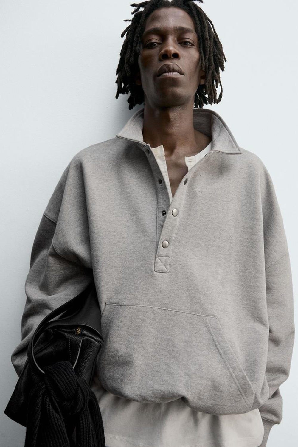 ZARA ТОЛСТОВКА-ПОЛО СВОБОДНОГО КРОЯ, СЕРЫЙ МЕЛАНЖ