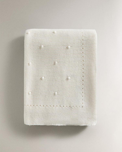 ZARA HOME ДЕТСКИЙ ВЯЗАНЫЙ ПЛЕД, ЭКРЮ