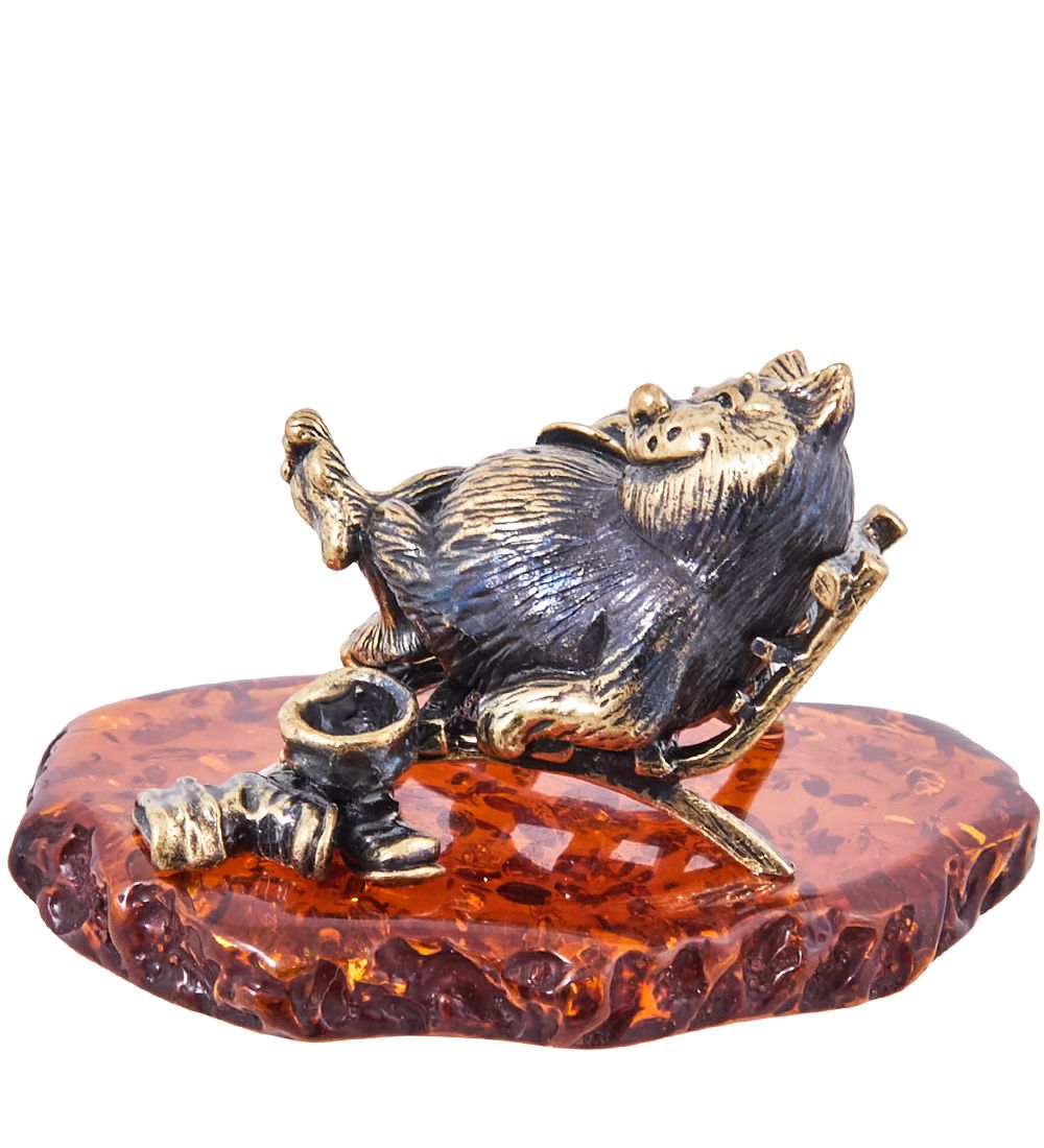Народные промыслы AM-3865 Фигурка «Кот Хороший день!» (латунь, янтарь)