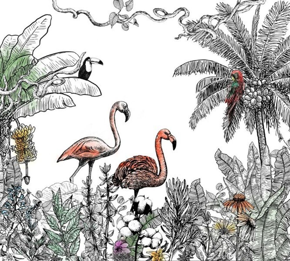 Фламинго с яркими акцентами 400x250 см