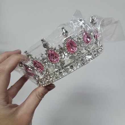 Корона Серебро Розовые камни, диаметр низа 12,5 см