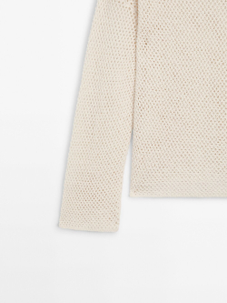 Massimo Dutti Перфорированный свитер с вырезом «лодочка», натуральный, кремовый