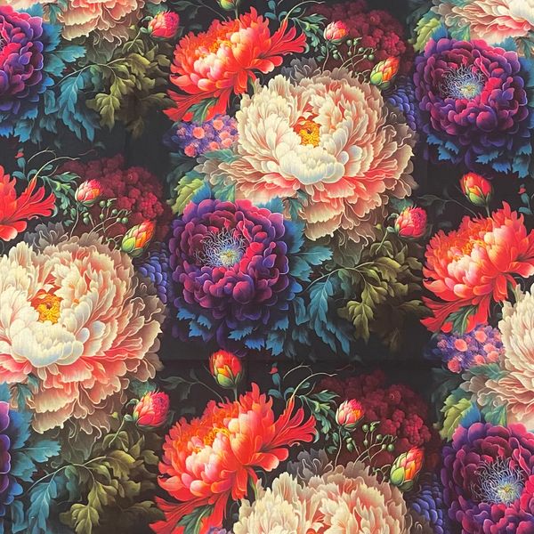 ЦВЕТЫ НА ЧЁРНОМ 100% хлопок Handmade Fabrics 4