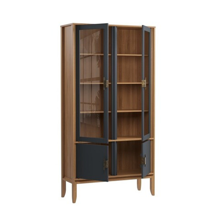 Шкаф для посуды «Бридж» широкий с 2-мя стеклянными дверями и 2-мя глухими дверями браун/серый 7012