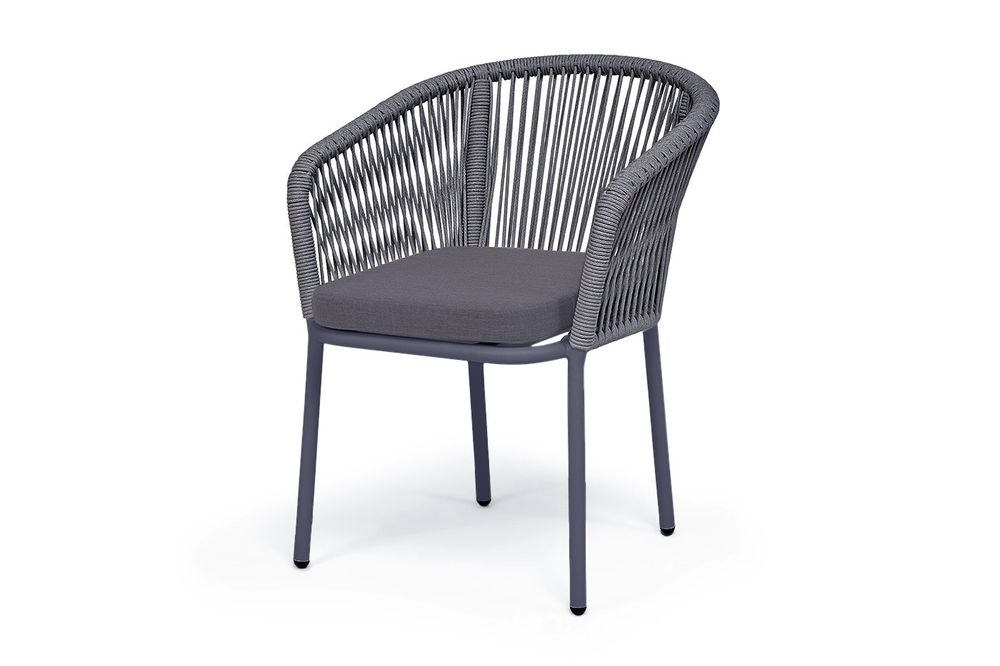 "Марсель" стул плетеный из роупа, каркас алюминий серый (RAL7022) муар, роуп серый меланж круглый tex, ткань темно-серая 027