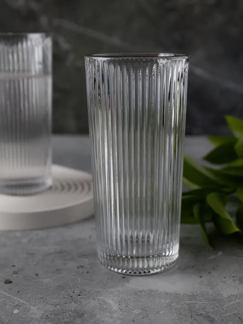 Ребристые бокалы для виски, 330 мл. 6 шт. с золотой каймой