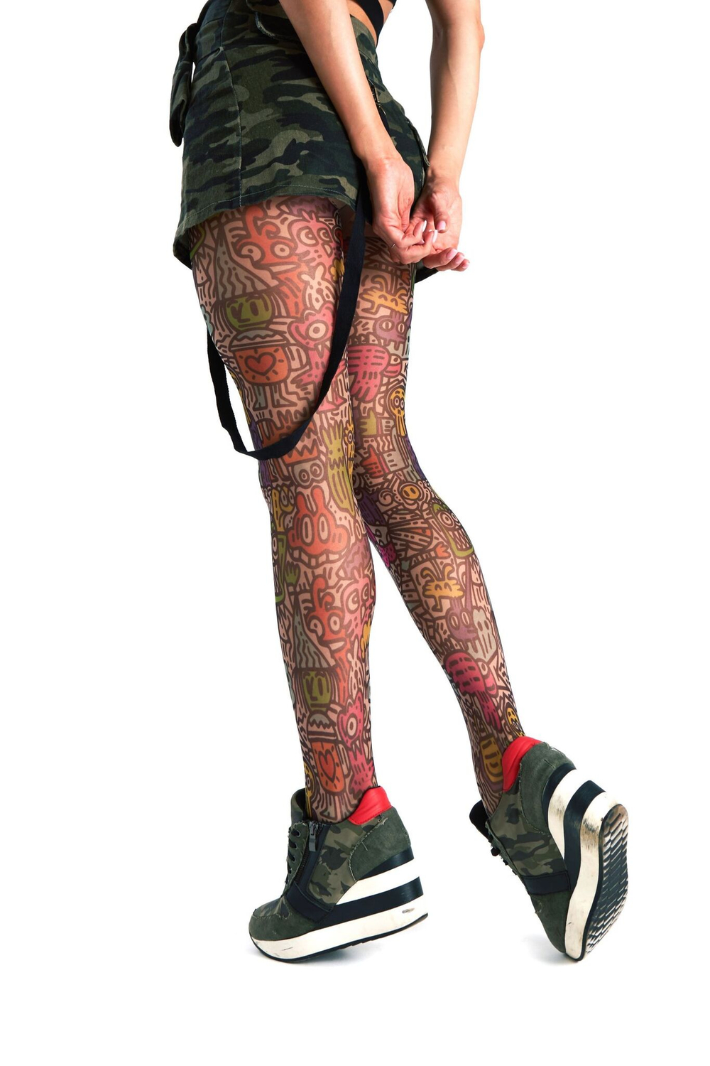 Молодежные колготки с цветным принтом (Размер: S-M-L) (Цвет: бежевый)