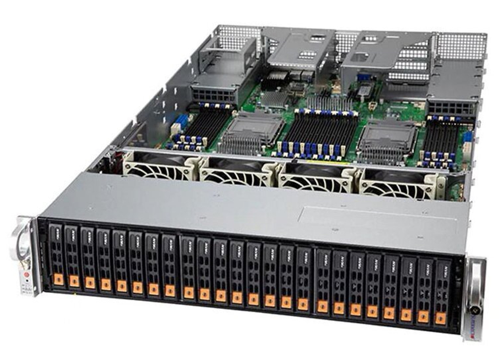 Сервер Supermicro SuperServer SYS-240P-TNRT без процессора/без ОЗУ/без накопителей/количество отсеков 2.5" hot swap: 24/2 x 2000 Вт/LAN 1 Гбит/c
