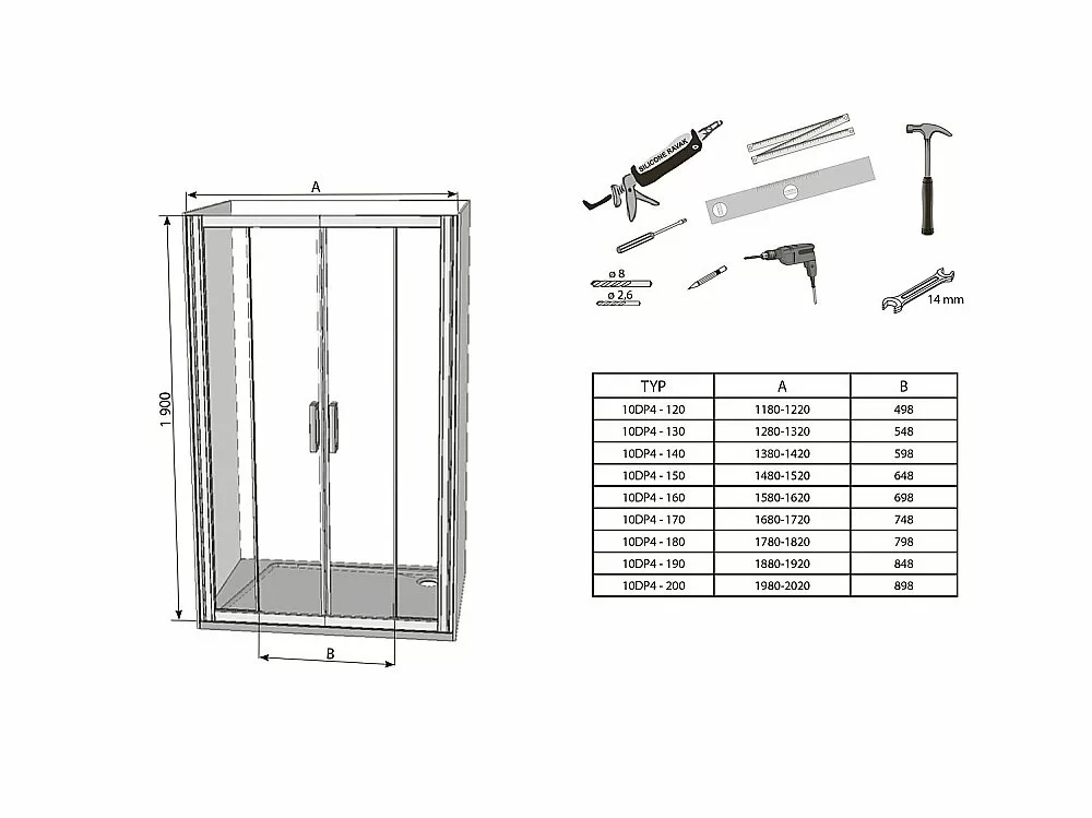 Душевая дверь Ravak 10° 10DP4-190 белый/Transparent