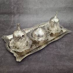 Кофейный набор "Lale" на 2 персоны с лукумницей и подносом/ACAR. Турция (серебристый)