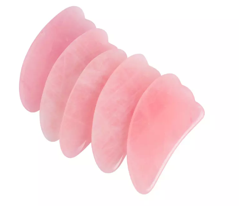 Скребок гуаша для массажа - Лапка (розовый кварц, 10,5 см)