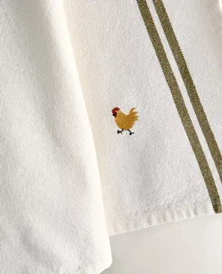 ZARA HOME КУХОННОЕ ПОЛОТЕНЦЕ С ВЫШИВКОЙ, ЗЕЛЕНЫЙ