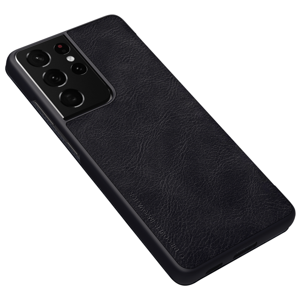 Кожаный чехол книжка от Nillkin для смартфона Samsung Galaxy S21 Ultra, серия Qin Leather, черный цвет