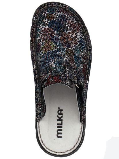 03 | "Duki" |Женские медицинские сабо натуральная кожа (черный цветок)