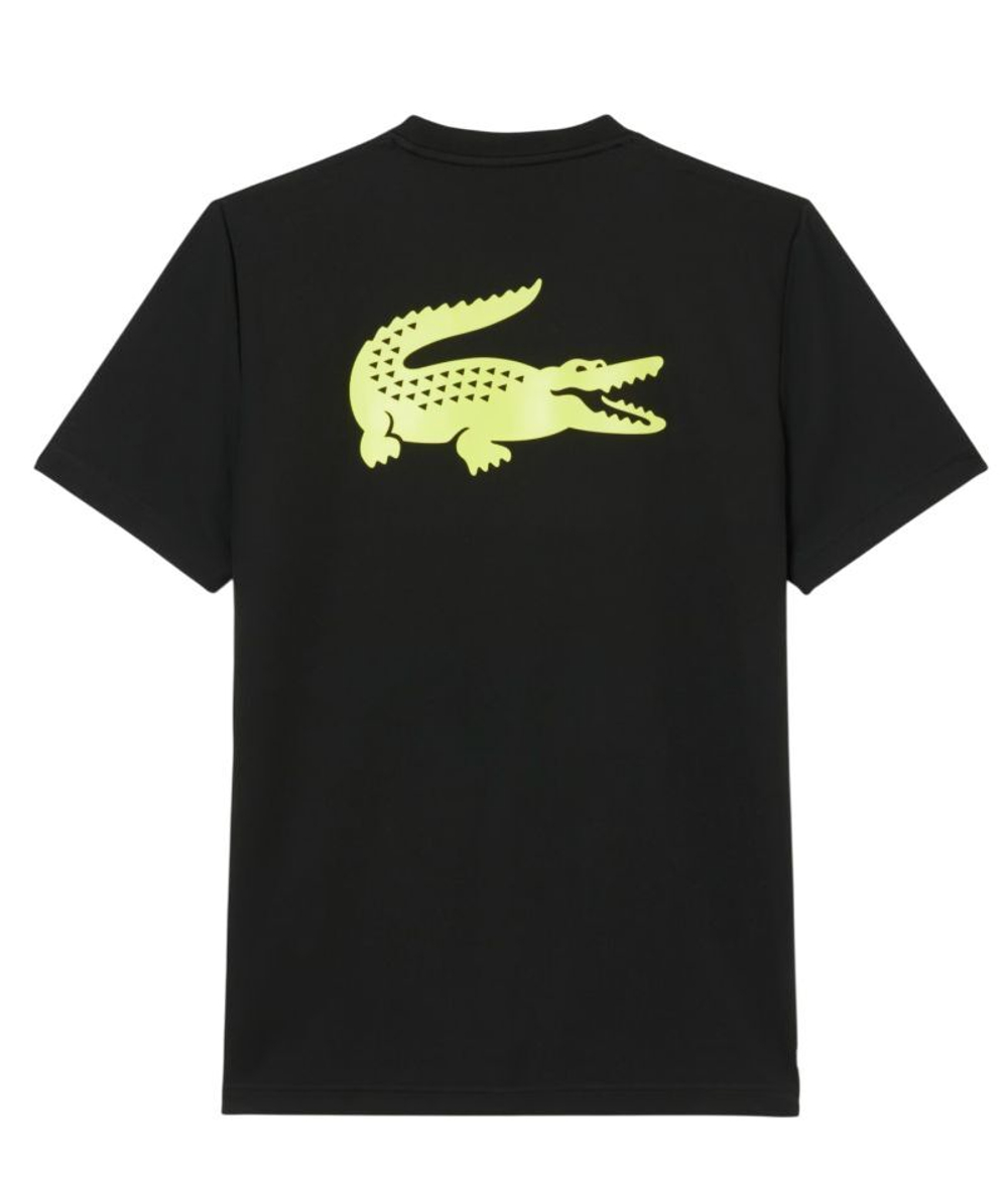 Теннисная футболка Lacoste Ultra Dry Printed Tennis - black/flashy yellow