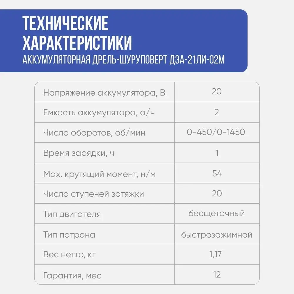 Аккумуляторный шуруповерт Диолд ДЭА-21 ЛИ-02М (кейс), 2 АКБ
