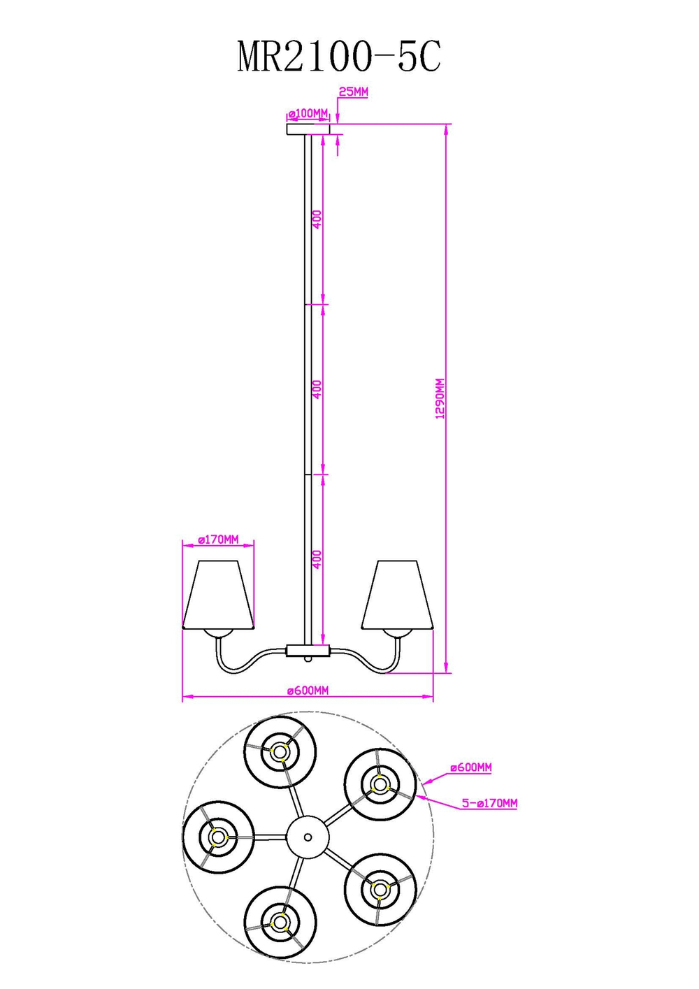 Потолочная люстра на штанге MyFar Charlotte MR2100-5C