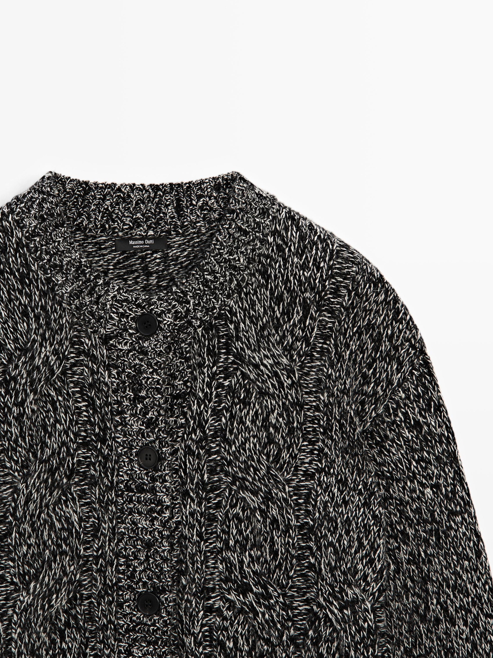 Massimo Dutti Кардиган из смесовой шерсти с узором «косы», черный