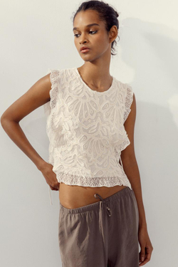 ZARA ТРИКОТАЖНЫЙ ТОП С ЗАВЯЗКАМИ СБОКУ, БЕЛЫЙ