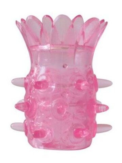 Розовая насадка на пенис с шипиками и лепестками - 6 см. (Цвет: розовый)