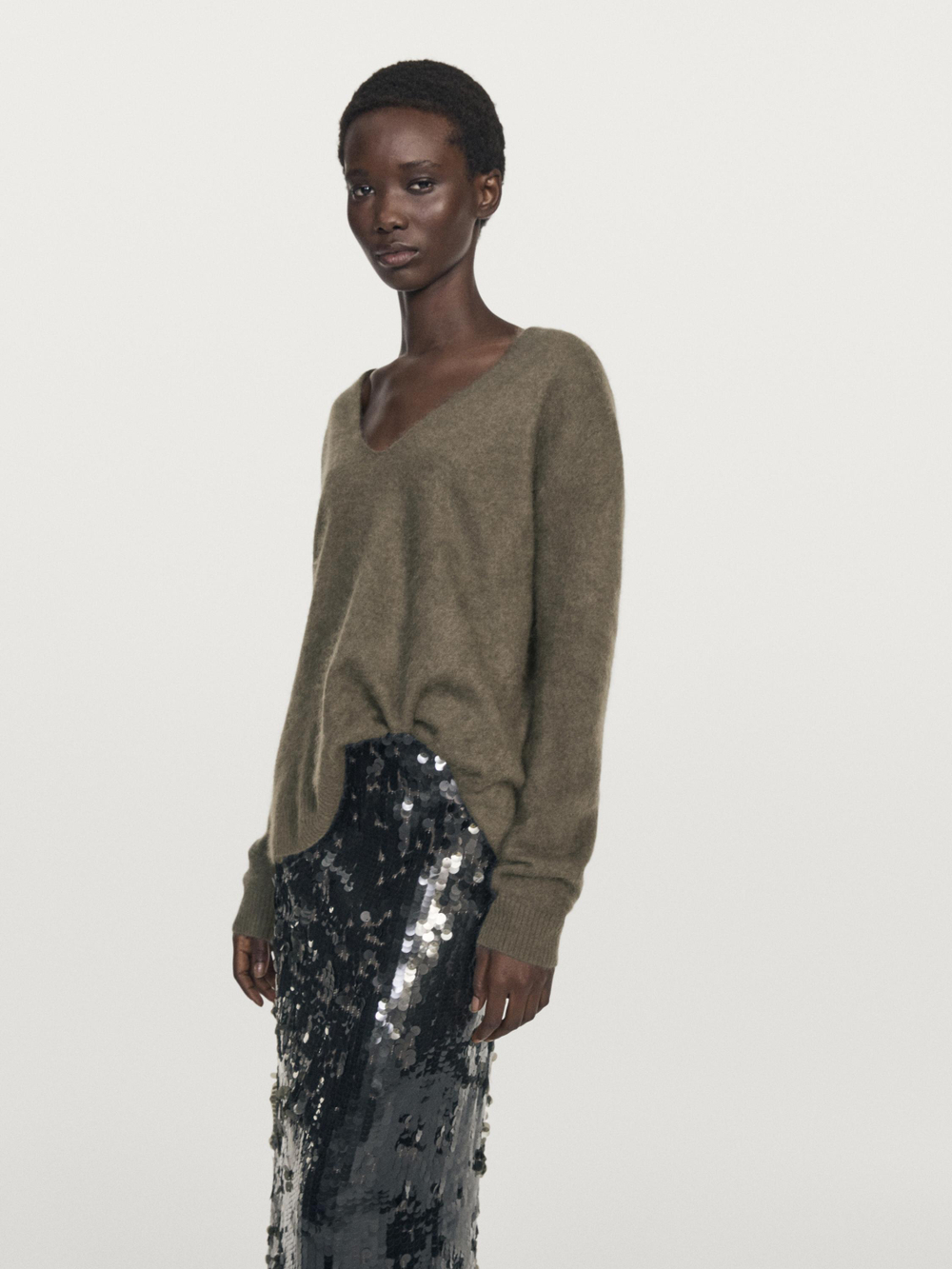 Massimo Dutti Юбка миди с пайетками, зеленый