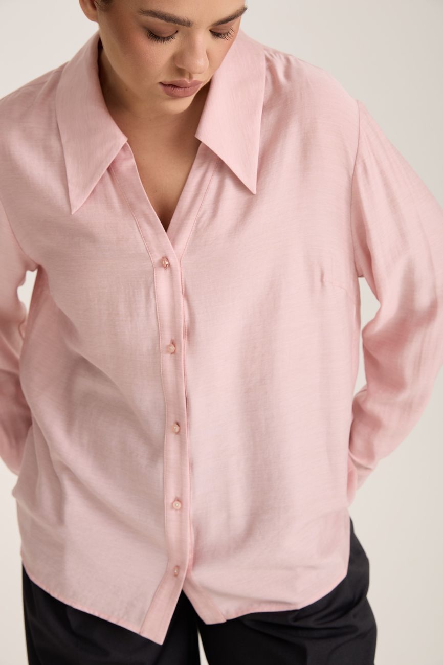 Блузка с отложным воротником, пудра