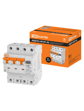 АВДТ 63 4P(3Р+N) C40 30мА 6кА электронный тип А TDM SQ0202-0020