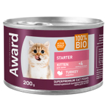 Влажный корм AWARD для котят с начала прикорма до 4 месяцев, беременных и кормящих кошек паштет из индейки 200г