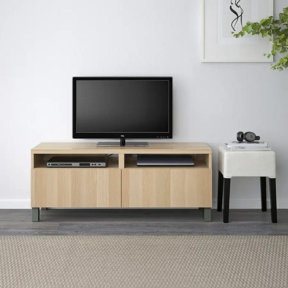 Тумба под ТВ с ящиками - IKEA BESTÅ/BESTA/БЕСТО ИКЕА, 42х48х120 см, под беленый дуб