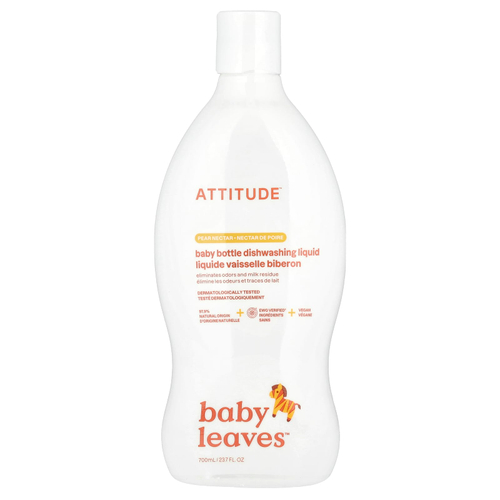 ATTITUDE, Baby Leaves ™, средство для мытья посуды из детских бутылочек, грушевый нектар, 700 мл (23,7 жидк. Унции)