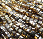 БВЛ003НН4 Хрустальные бусины квадратные, коричневое золото металлик, размер 4 мм, кол-во: 44-45 шт.
