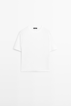 Massimo Dutti Футболка из 100% хлопка с короткими рукавами, белый