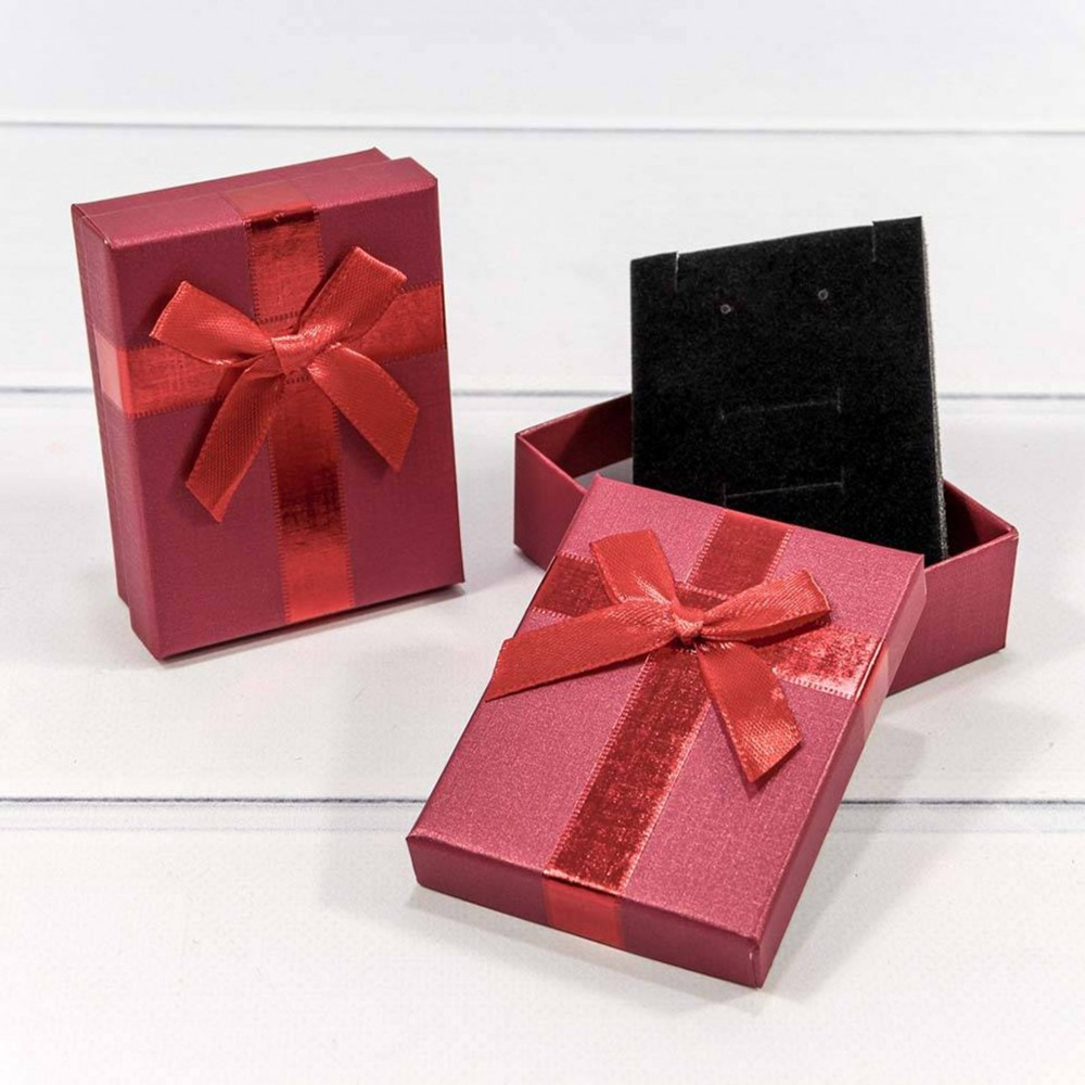 Коробка Ювелирная 7х9х3 см Набор 2 шт с бантом (Красный)